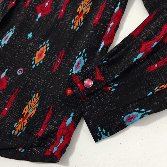 Roper Western Shirt S Youth Girls 4 / 5 Small Black Aztec Red Blue Snaps NWT New - Picture 4 of 8